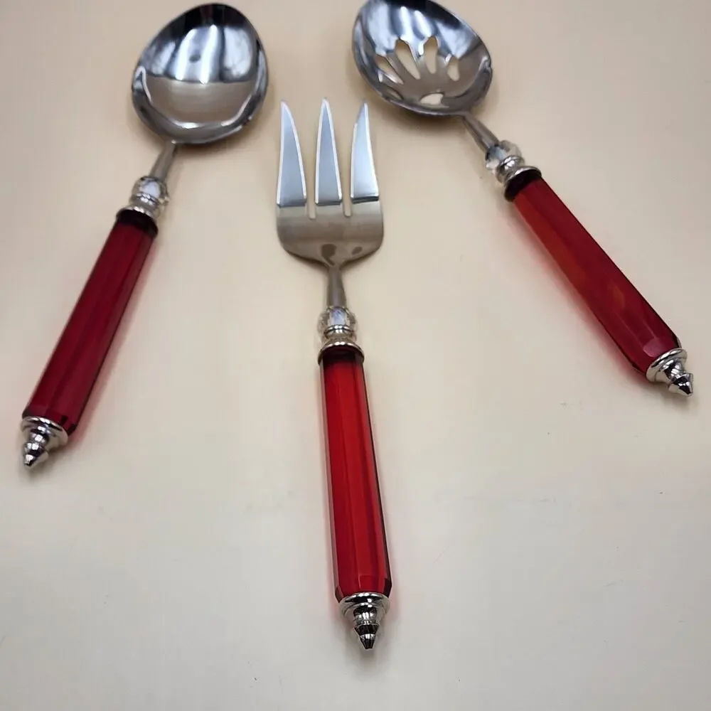 Lenox Holiday Jewel 3-Piece Serving Set Spoon Pierced Spoon Cold Meat Fork Boxed